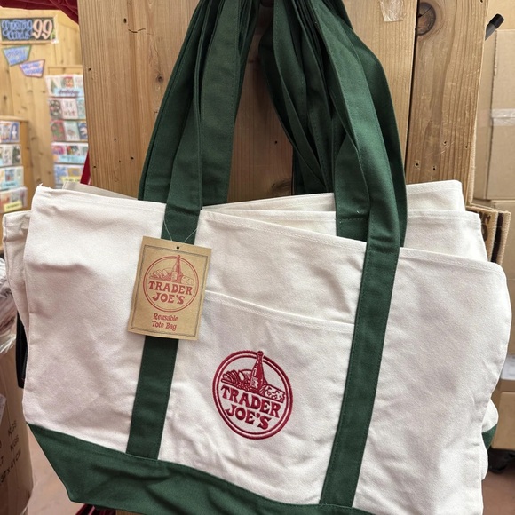 Handbags - Green and White Tote Bag Trader Joe’s